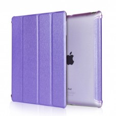 iPad 2 3 4 - Shiny Silk Pattern PU Flip Cover Stand Protective Tablet Cover Case Support Sleep Wake Function - Purple